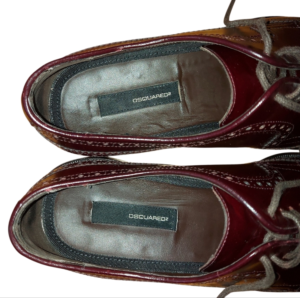 DSquared2 Men Burgundy Brogue Oxfords Size 40 EU Wingtip Claasic Dress Shoes - Picture 7 of 12